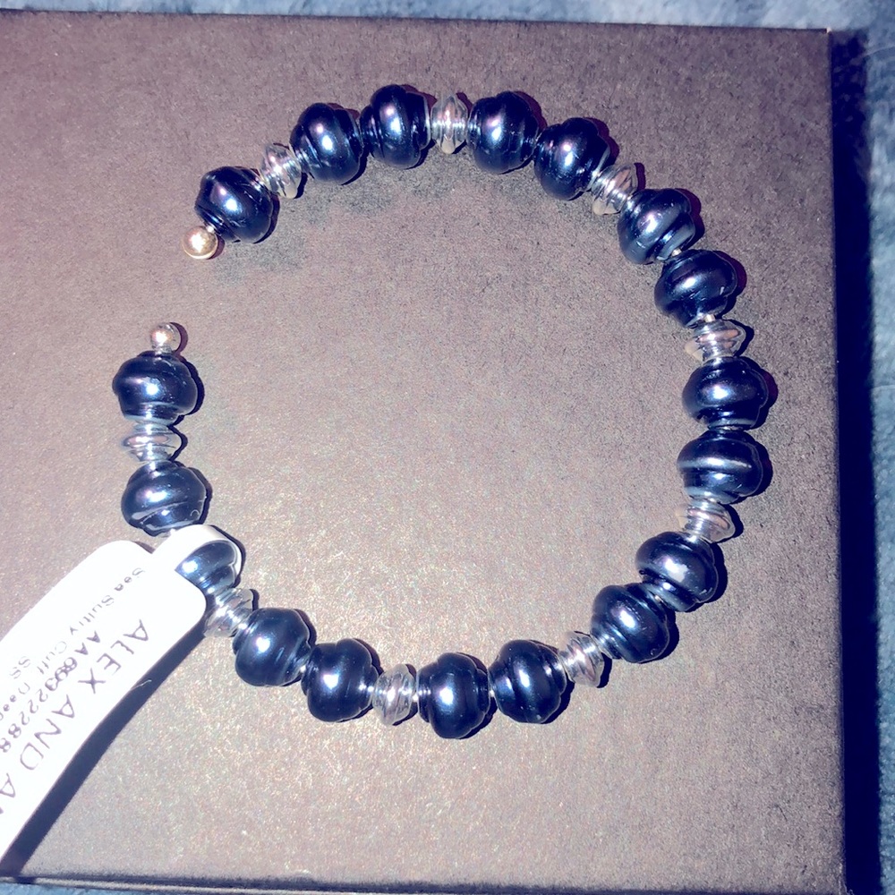 NWT Alex and Ani Blue and Silver Pearl Sultry Sea Collection Bracelet Cuff
